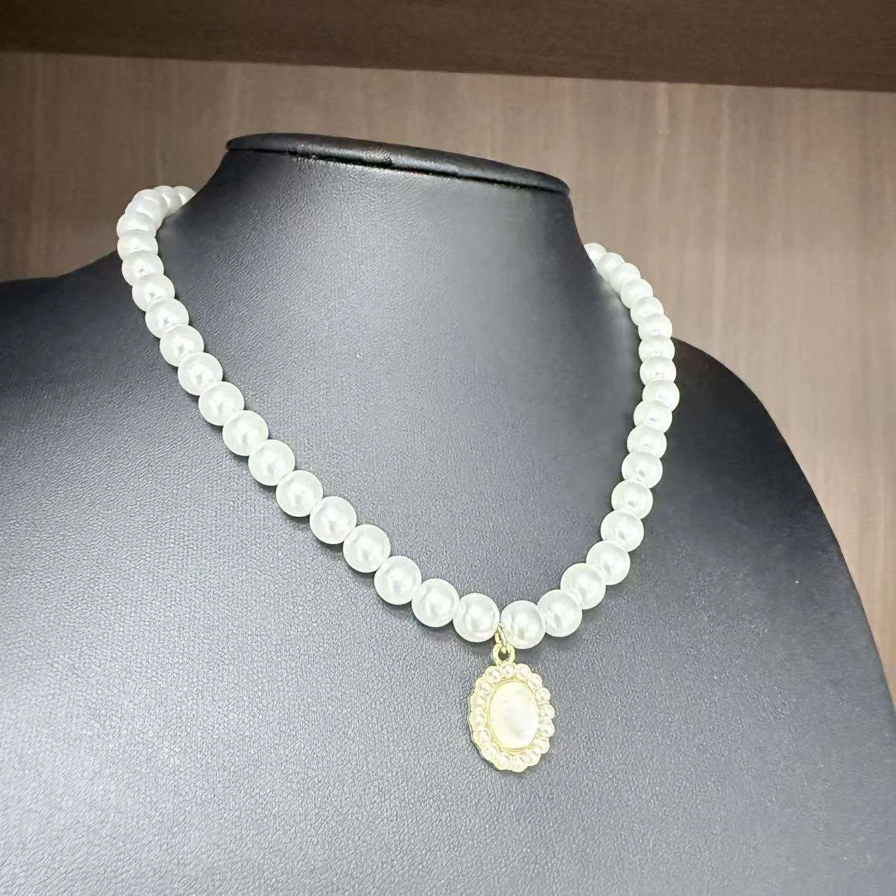 French Vintage Pearl Necklaces Statement Natural Stone Pendant Inset Pearls Gold Plated Beaded Fancy Jewellery for Ladies view 2