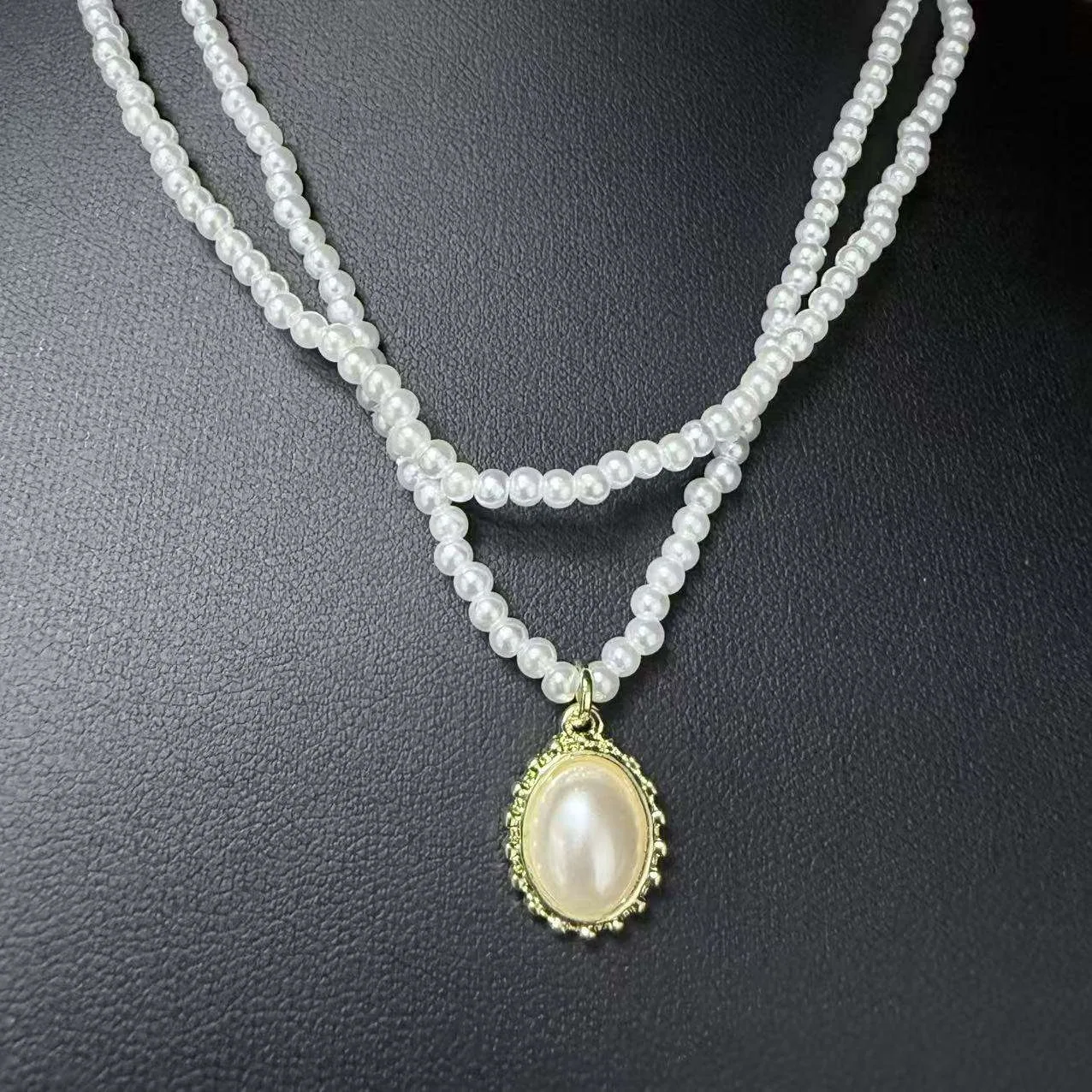 Wholesale Korean Version Double Layer Pearl Necklace Gold Plated Light Luxury Temperament Fashionable Chain Necklace