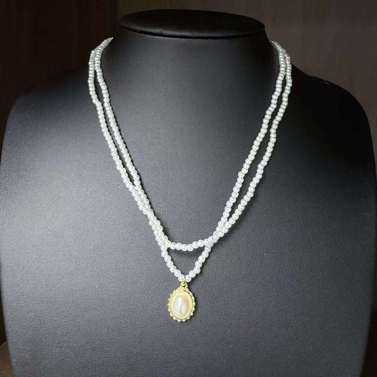 Wholesale Korean Version Double Layer Pearl Necklace Gold Plated Light Luxury Temperament Fashionable Chain Necklace view 2