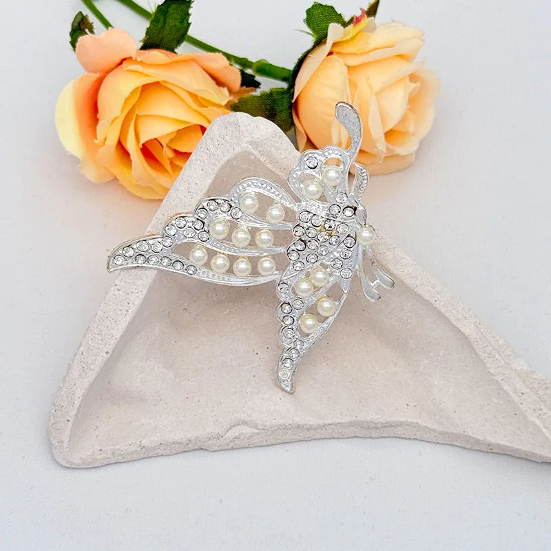 Butterfly Rhinestone & Pearl Alloy Silver Plated Brooch Collar Pin Korean Style Elegant Women's Fashion Gift Party Accessory view 3