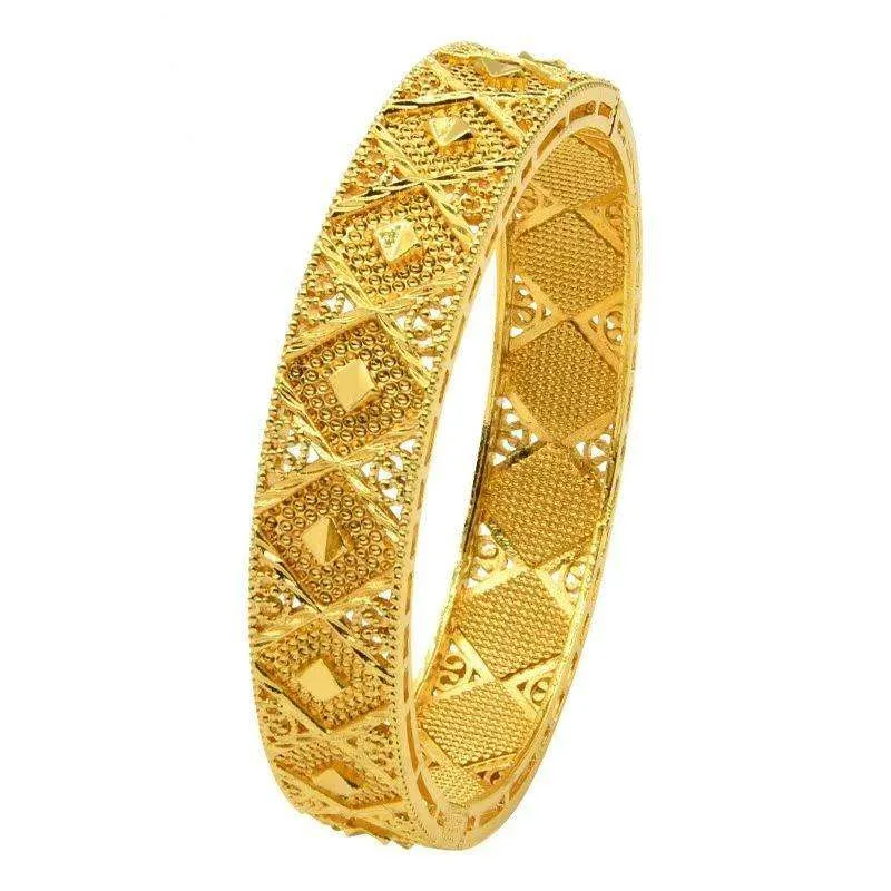 Women's Wholesale Custom Jewelry Brass Gold Plated Chunky Fashion Bracelets & Bangles High Quality Luxury Hollow Pattern Bangles
